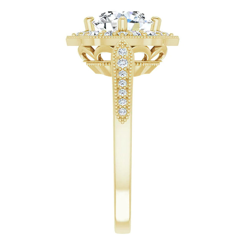 Round Antique Cathedral Halo Moissanite Engagement Ring
