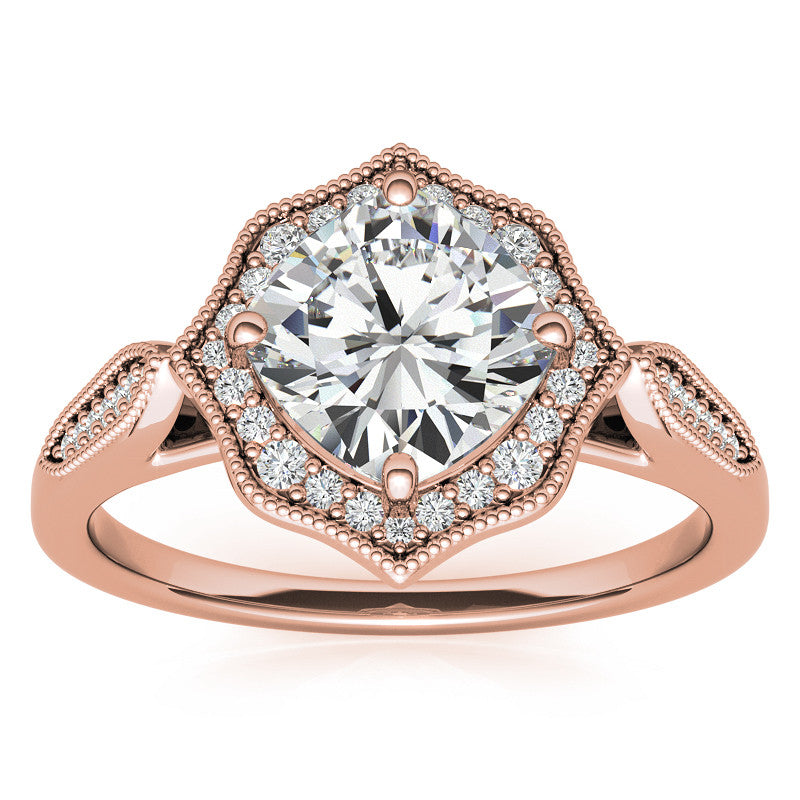 Cushion Moissanite Antique Cathedral Halo Engagement Ring