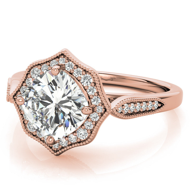 Cushion Moissanite Antique Cathedral Halo Engagement Ring