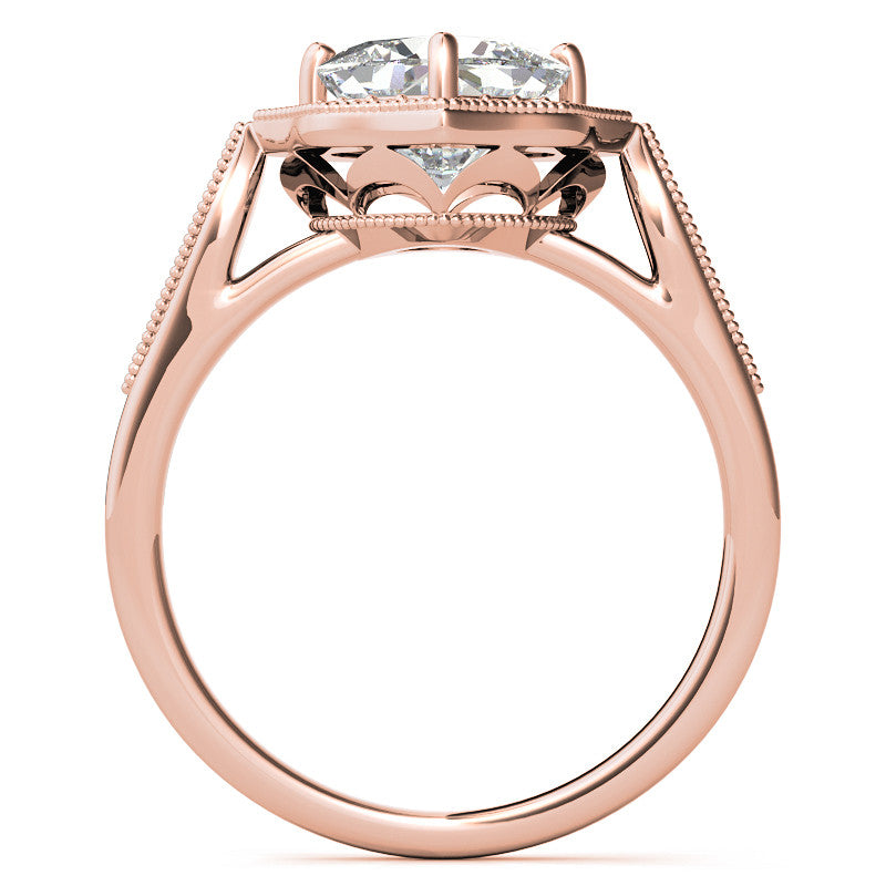 Cushion Moissanite Antique Cathedral Halo Engagement Ring