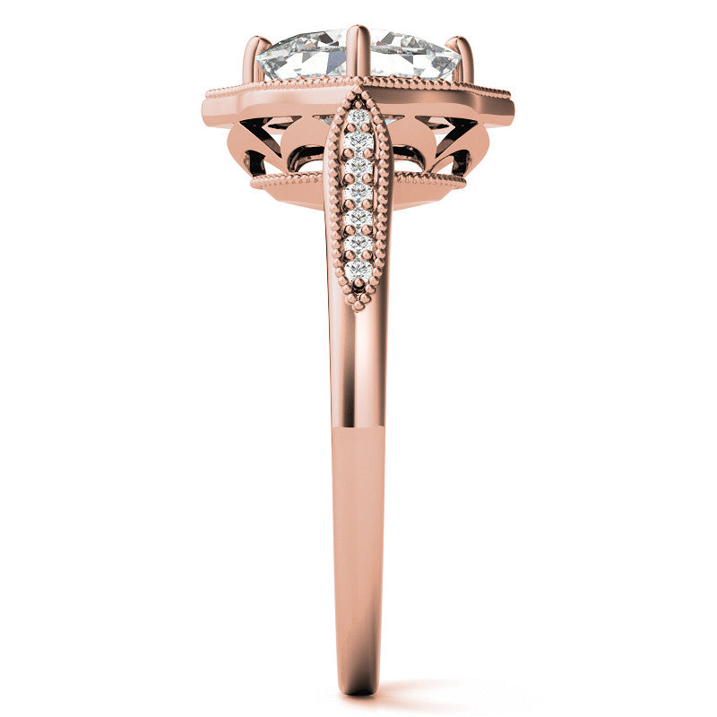 Cushion Moissanite Antique Cathedral Halo Engagement Ring