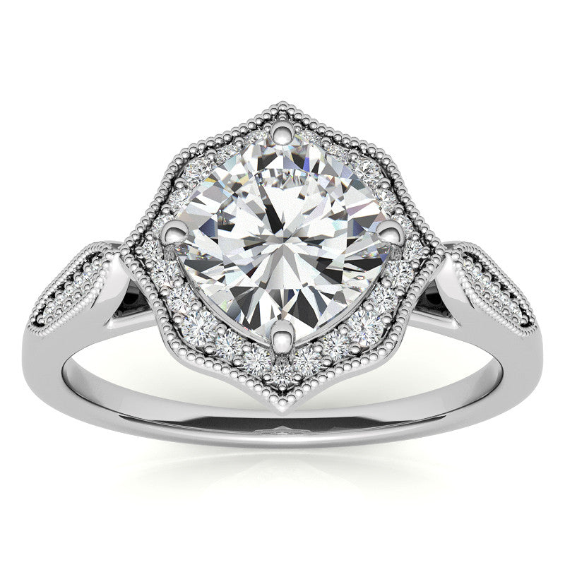 Cushion Moissanite Antique Cathedral Halo Engagement Ring