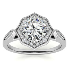 Cushion Moissanite Antique Cathedral Halo Engagement Ring