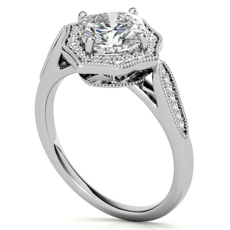 Cushion Moissanite Antique Cathedral Halo Engagement Ring