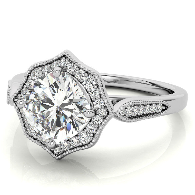 Cushion Moissanite Antique Cathedral Halo Engagement Ring