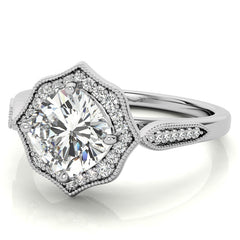 Cushion Moissanite Antique Cathedral Halo Engagement Ring