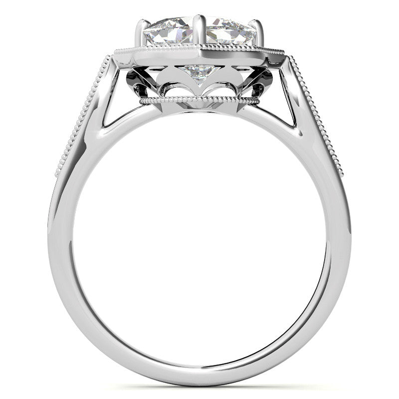 Cushion Moissanite Antique Cathedral Halo Engagement Ring
