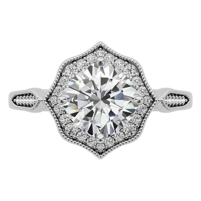 Cushion Moissanite Antique Cathedral Halo Engagement Ring