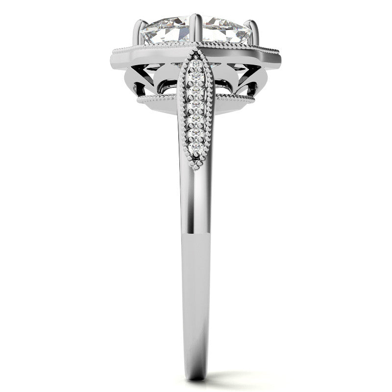 Cushion Moissanite Antique Cathedral Halo Engagement Ring