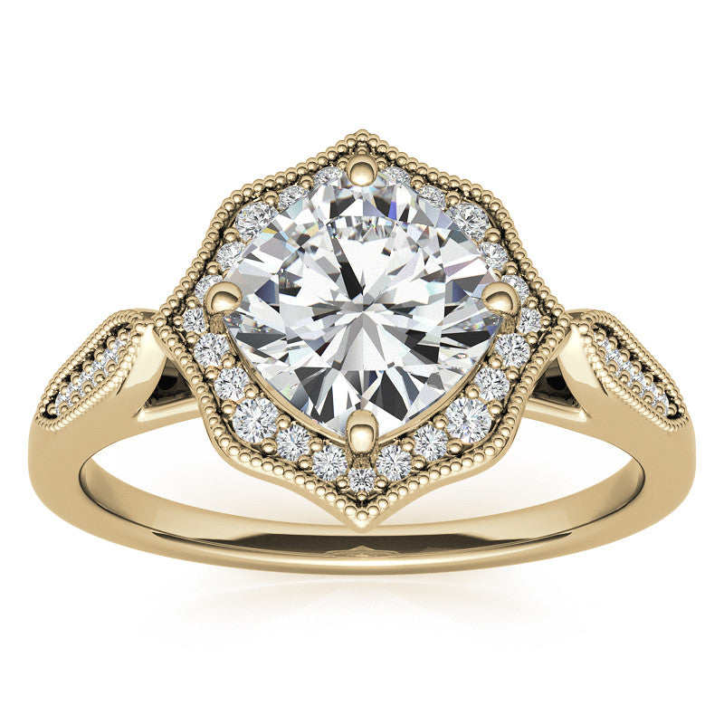 Cushion Moissanite Antique Cathedral Halo Engagement Ring