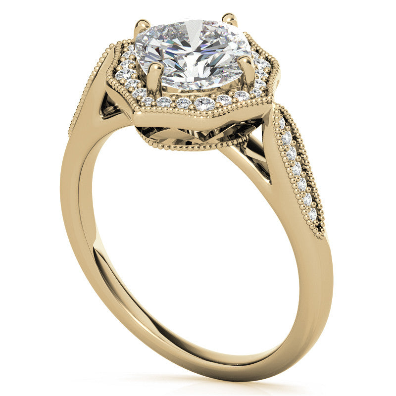 Cushion Moissanite Antique Cathedral Halo Engagement Ring