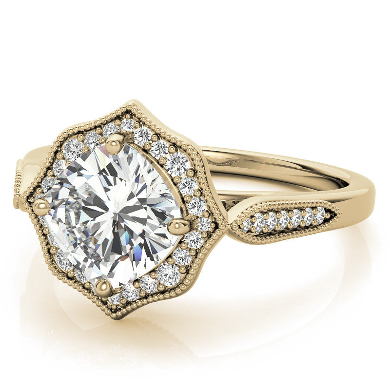 Cushion Moissanite Antique Cathedral Halo Engagement Ring