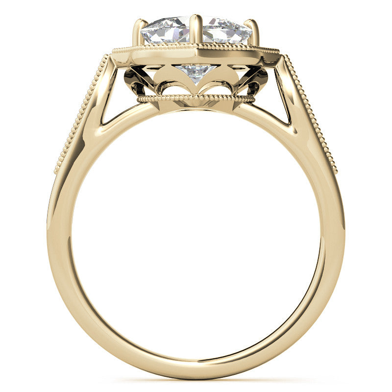 Cushion Moissanite Antique Cathedral Halo Engagement Ring