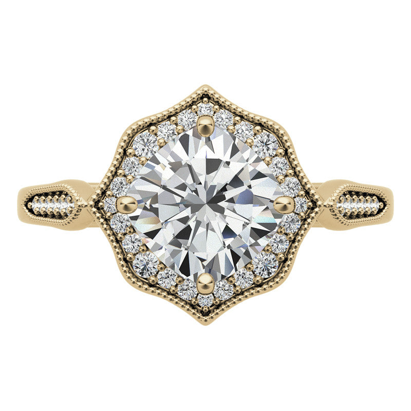 Cushion Moissanite Antique Cathedral Halo Engagement Ring