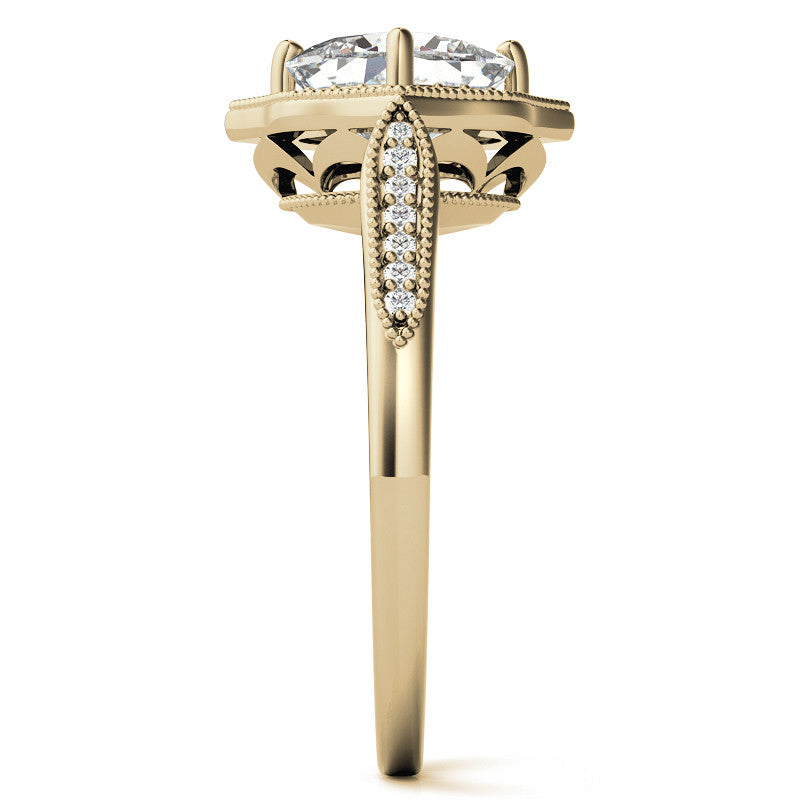 Cushion Moissanite Antique Cathedral Halo Engagement Ring