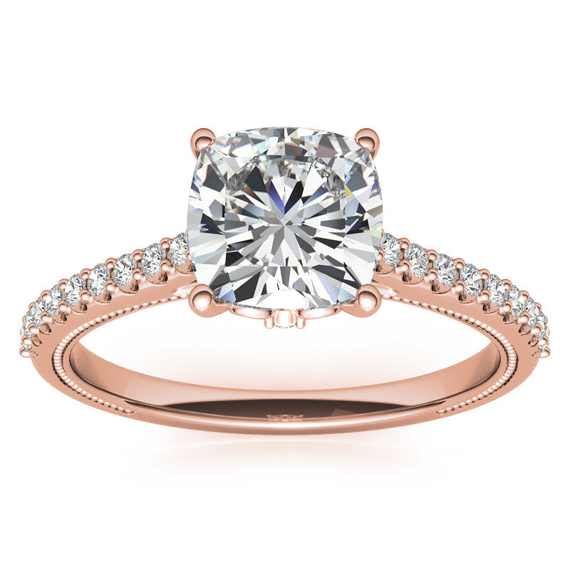 Cushion Moissanite Vintage Engagement Ring with Milgrain