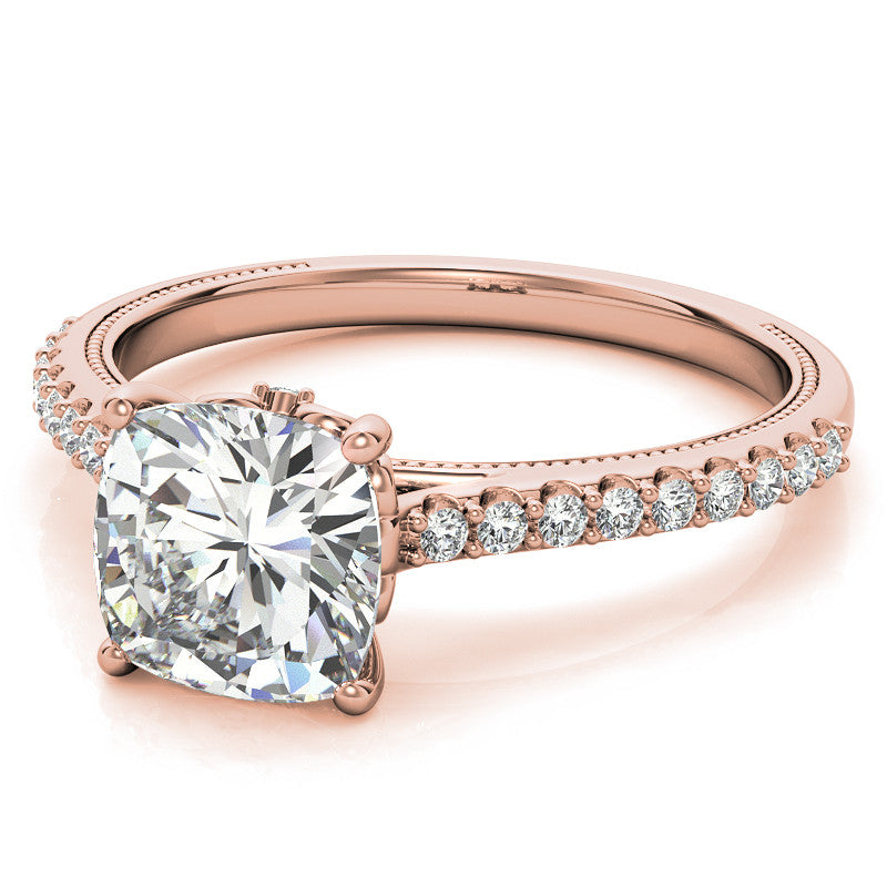 Cushion Moissanite Vintage Engagement Ring with Milgrain