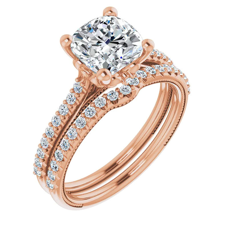 Cushion Moissanite Vintage Engagement Ring with Milgrain