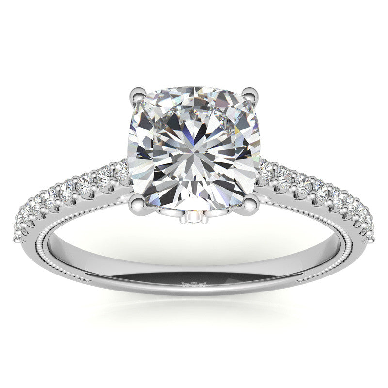 Cushion Moissanite Vintage Engagement Ring with Milgrain