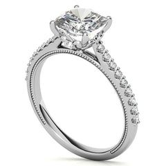Cushion Moissanite Vintage Engagement Ring with Milgrain