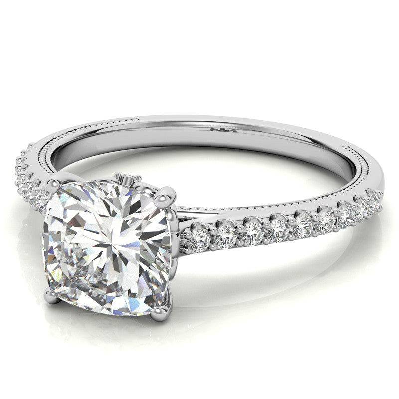 Cushion Moissanite Vintage Engagement Ring with Milgrain