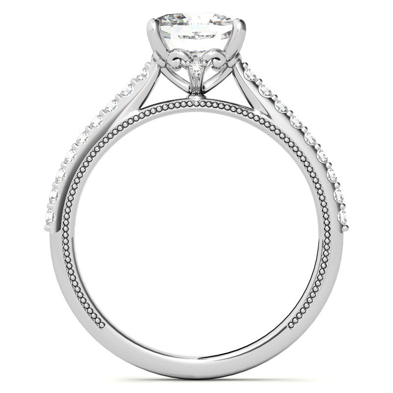 Cushion Moissanite Vintage Engagement Ring with Milgrain