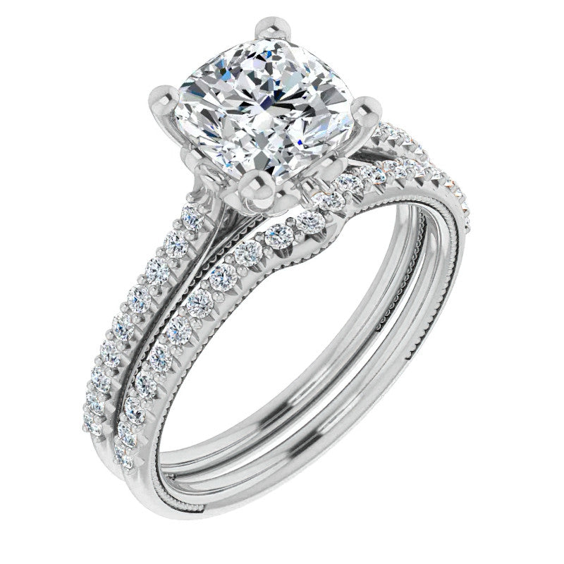 Cushion Moissanite Vintage Engagement Ring with Milgrain