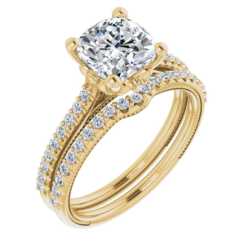 Cushion Moissanite Vintage Engagement Ring with Milgrain