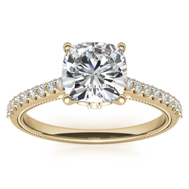 Cushion Moissanite Vintage Engagement Ring with Milgrain