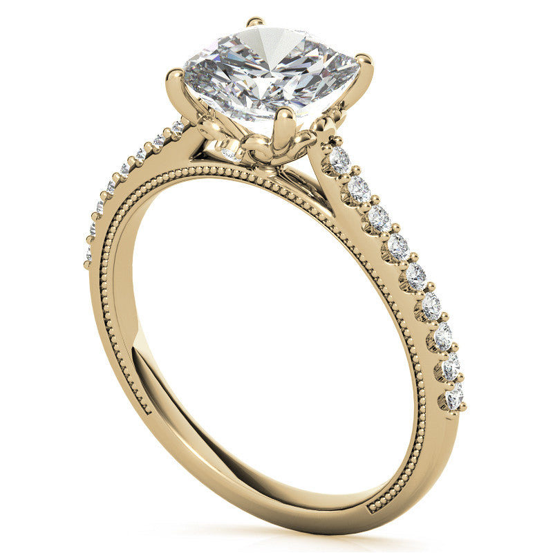 Cushion Moissanite Vintage Engagement Ring with Milgrain