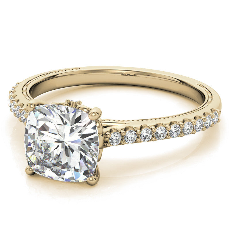 Cushion Moissanite Vintage Engagement Ring with Milgrain