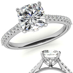 Cushion Moissanite Vintage Engagement Ring with Milgrain