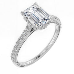 Emerald / Radiant Vintage Engagement Ring with Milgrain
