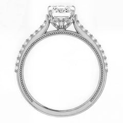 Emerald / Radiant Vintage Engagement Ring with Milgrain