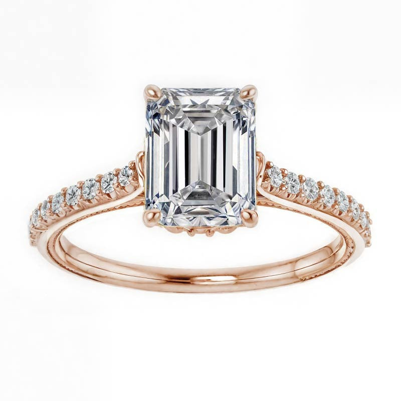 Emerald / Radiant Vintage Engagement Ring with Milgrain