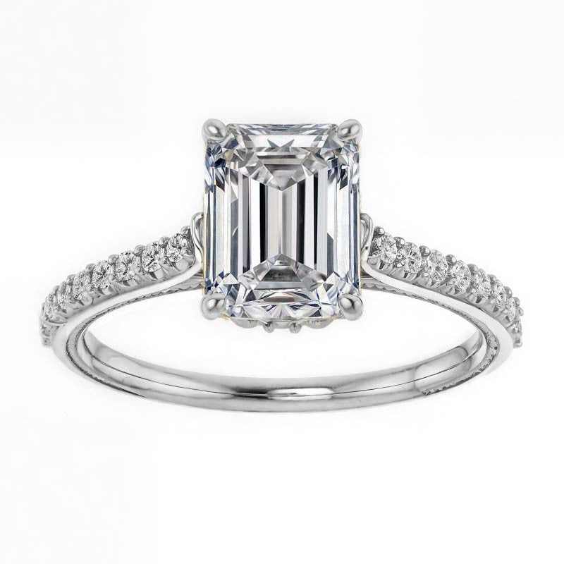 Emerald / Radiant Vintage Engagement Ring with Milgrain