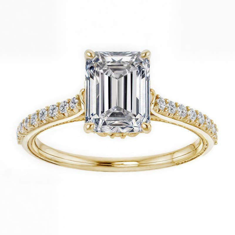 Emerald / Radiant Vintage Engagement Ring with Milgrain