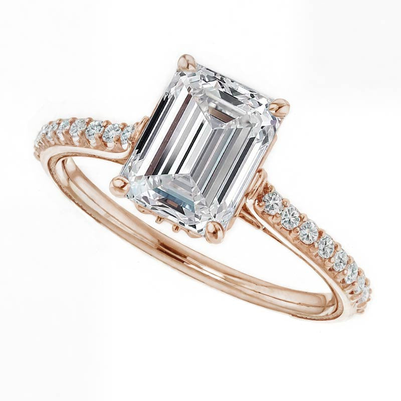 Emerald / Radiant Vintage Engagement Ring with Milgrain