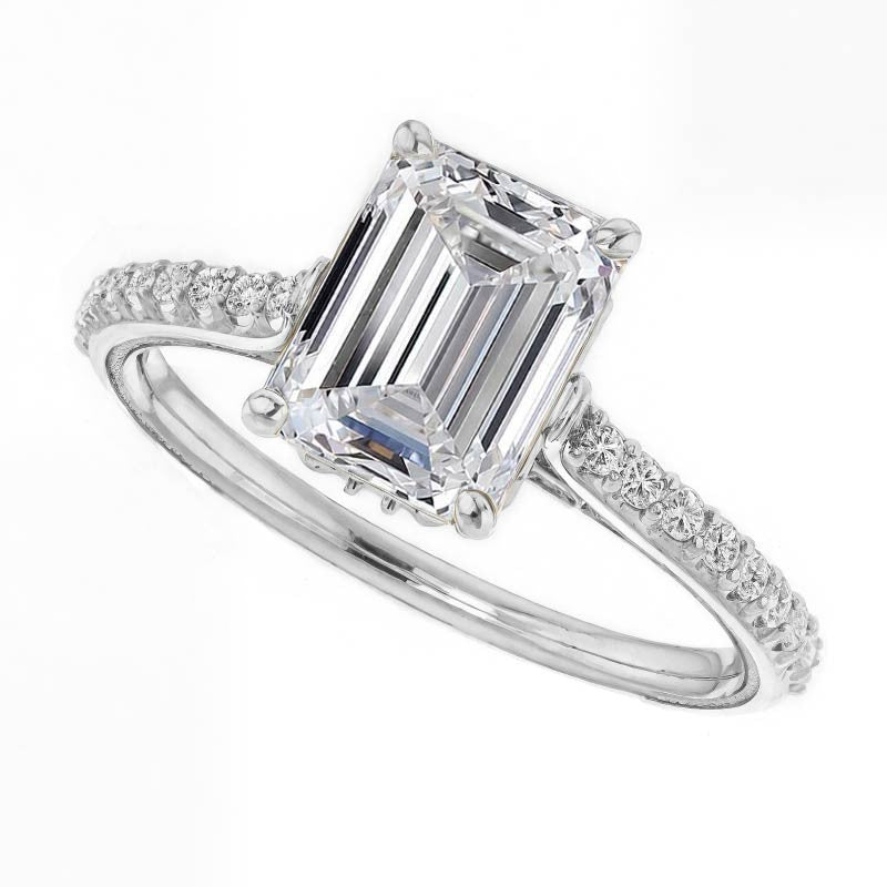 Emerald / Radiant Vintage Engagement Ring with Milgrain