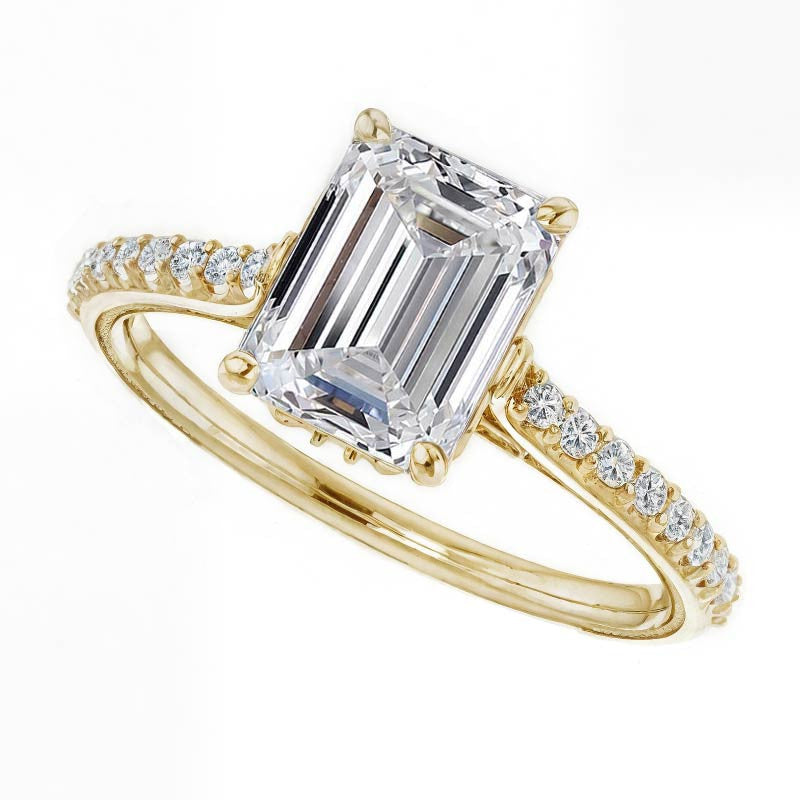 Emerald / Radiant Vintage Engagement Ring with Milgrain