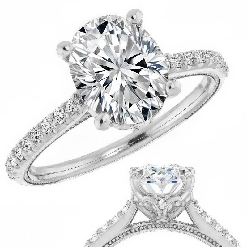 Oval Vintage Engagement Ring with Milgrain