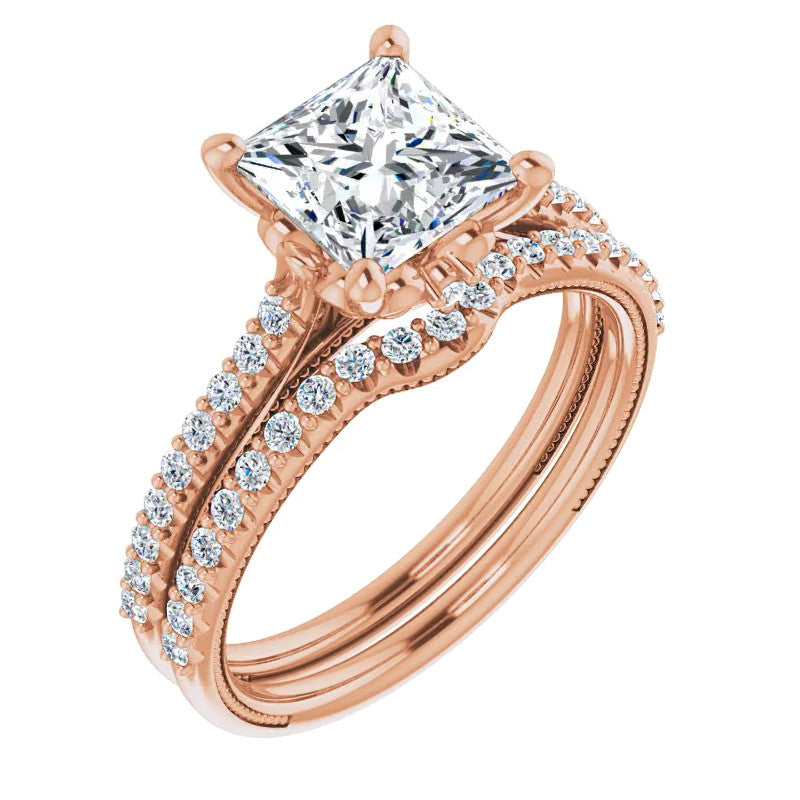 Princess cut Vintage Engagement Ring with Milgrain