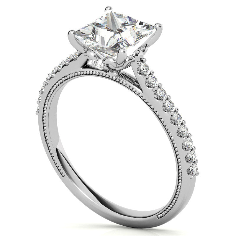 Princess cut Vintage Engagement Ring with Milgrain