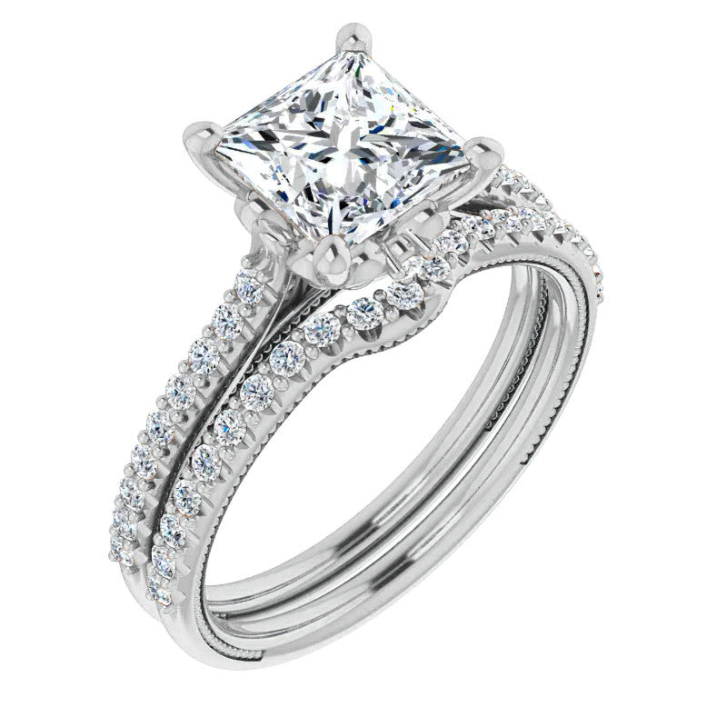 Princess cut Vintage Engagement Ring with Milgrain