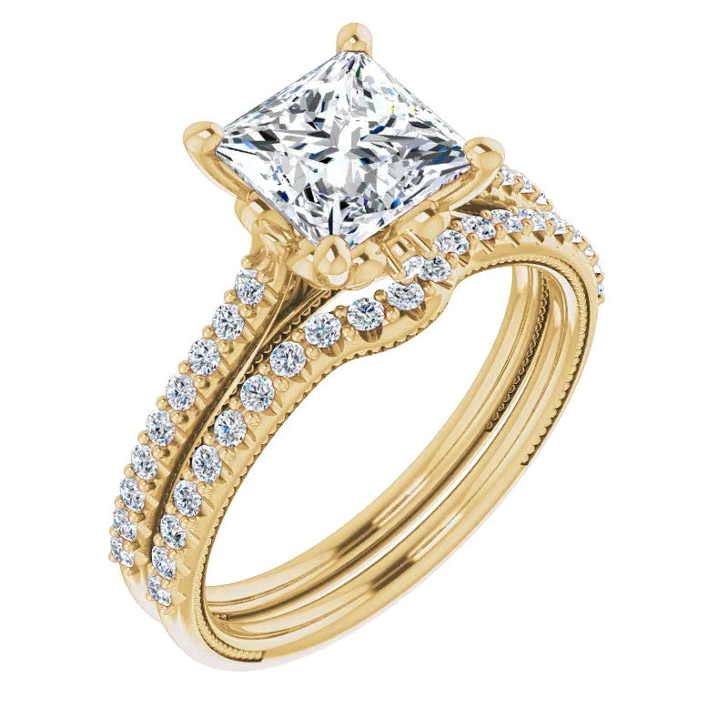 Princess cut Vintage Engagement Ring with Milgrain