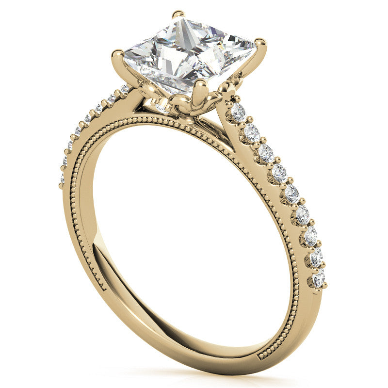 Princess cut Vintage Engagement Ring with Milgrain