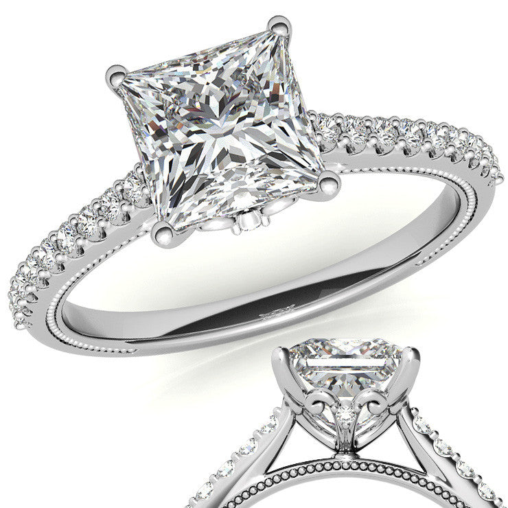 Princess cut Vintage Engagement Ring with Milgrain