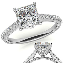 Princess cut Vintage Engagement Ring with Milgrain