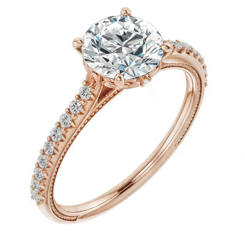 Round Vintage Moissanite Engagement Ring with Milgrain
