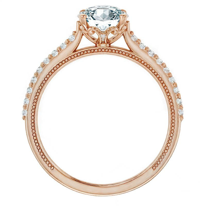 Round Vintage Moissanite Engagement Ring with Milgrain